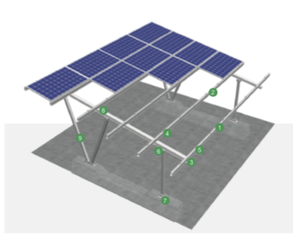 Estructura parking solar para 2 plazas, 20 paneles hasta 2,25x1,14m, impermeable