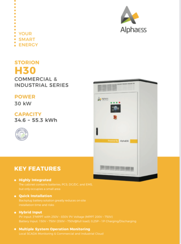 Alpha ESS H30 inversor híbrido 30kW y batería de litio LiFePO4 55kWh backup y meter