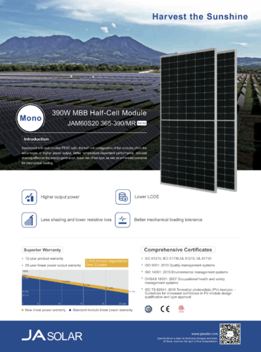 Panel Ja Solar 9 barras monocristalino PERC 375 W medias celdas
