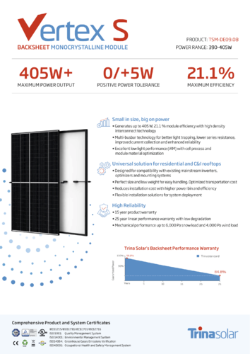 Panel solar monocristalino Trina Vertex 390-405W medias celdas 1,75x1,1