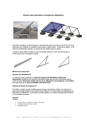 Kit estructura solar triángulos a 30º para paneles hasta 2200x1115mm