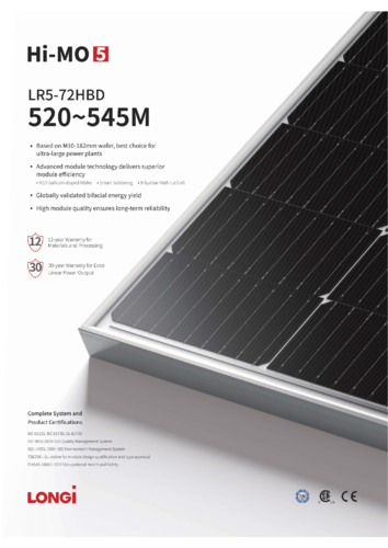 Panel solar Longi monocristalino PERC bifacial 520-550W medias celdas