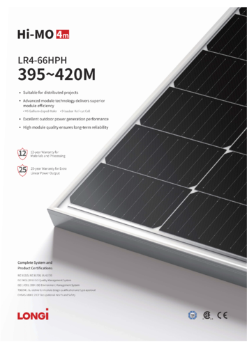 Nuevo! Panel Longi Solar monocristalino PERC 66HPH HiMO-4 400-420W