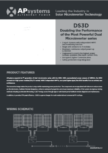 Micro inversor monofásico APSystems DS3D 1800W 230V 2 MPPs 4 paneles con o sin accesorios
