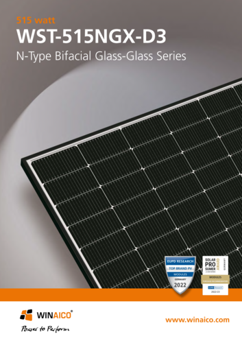 Panel solar Winaico monocristalino PERC tipo N cristal-cristal bifacial 515W