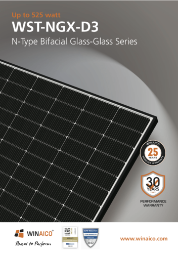 Panel solar Winaico monocristalino PERC tipo N cristal-cristal bifacial 525W
